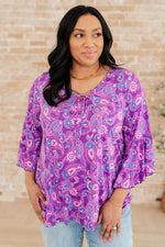 Load image into Gallery viewer, Willow Bell Sleeve Top in Lavender Paisley
