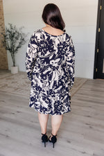 Load image into Gallery viewer, Worthwhile Moment Floral Tiered Dress in Oatmeal and Navy
