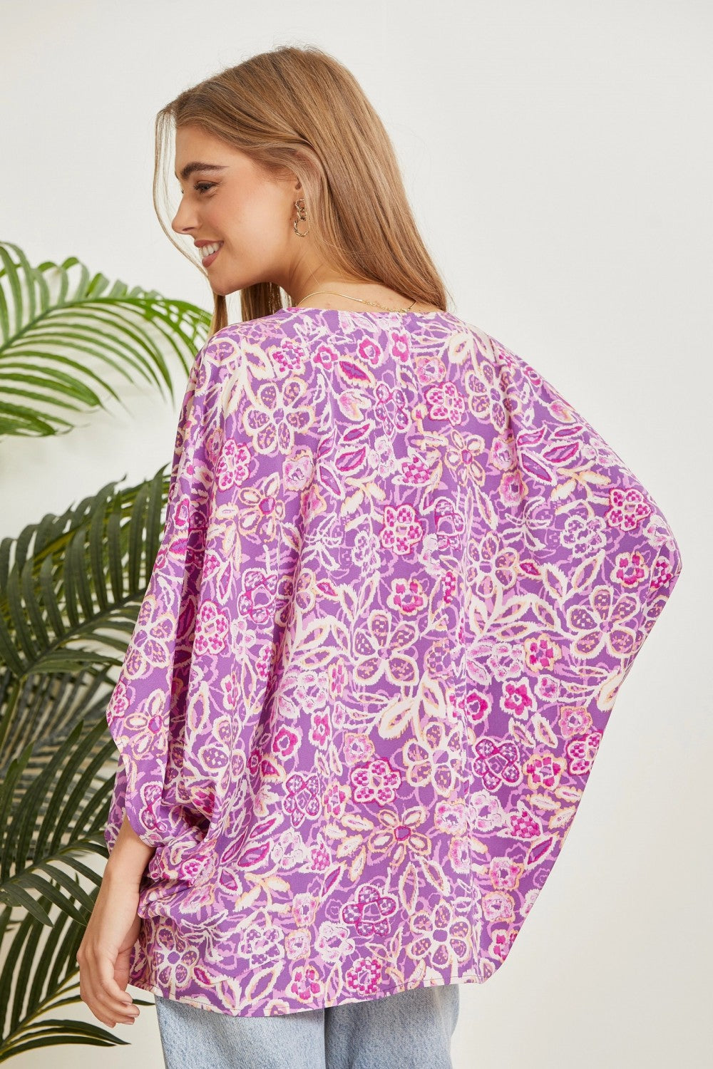 Printed Poncho Woven Top in Orchid