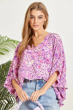 Load image into Gallery viewer, Printed Poncho Woven Top in Orchid
