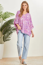 Load image into Gallery viewer, Printed Poncho Woven Top in Orchid
