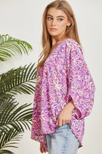 Load image into Gallery viewer, Printed Poncho Woven Top in Orchid
