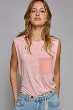 Load image into Gallery viewer, Round Neck Sleeveless Pocket Front Solid Top in Blush
