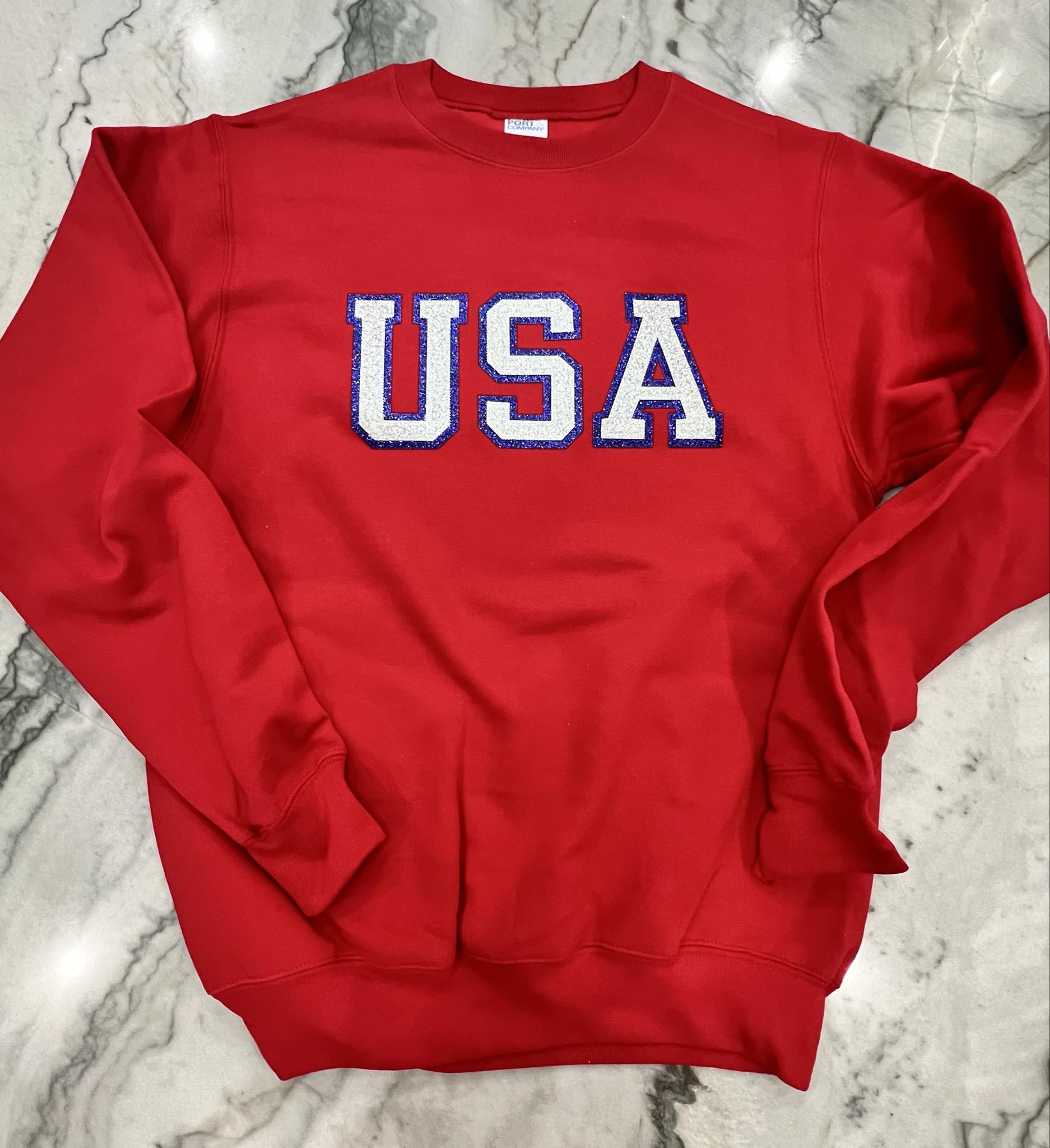 USA GLITTER EMBROIDERED PATCH SWEATSHIRT