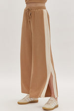 Load image into Gallery viewer, Solid Ribbed Contrast Trim Wide Leg Pants in Camel
