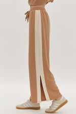 Load image into Gallery viewer, Solid Ribbed Contrast Trim Wide Leg Pants in Camel
