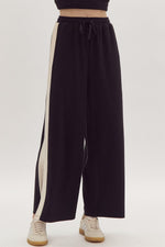 Load image into Gallery viewer, Solid Ribbed Contrast Trim Wide Leg Pants in Black
