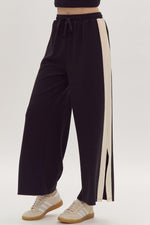 Load image into Gallery viewer, Solid Ribbed Contrast Trim Wide Leg Pants in Black
