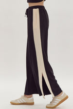 Load image into Gallery viewer, Solid Ribbed Contrast Trim Wide Leg Pants in Black
