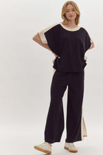 Load image into Gallery viewer, Solid Ribbed Contrast Trim Wide Leg Pants in Black
