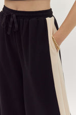 Load image into Gallery viewer, Solid Ribbed Contrast Trim Wide Leg Pants in Black
