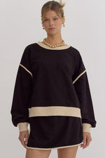 Load image into Gallery viewer, Solid Contrast Trim Long Sleeve Top in Black
