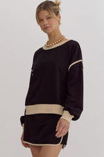 Load image into Gallery viewer, Solid Contrast Trim Long Sleeve Top in Black
