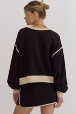 Load image into Gallery viewer, Solid Contrast Trim Long Sleeve Top in Black
