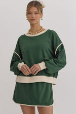Load image into Gallery viewer, Solid Contrast Trim Long Sleeve Top in Hunter Green
