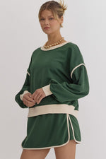 Load image into Gallery viewer, Solid Contrast Trim Long Sleeve Top in Hunter Green
