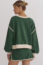 Load image into Gallery viewer, Solid Contrast Trim Long Sleeve Top in Hunter Green
