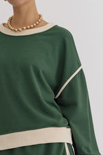 Load image into Gallery viewer, Solid Contrast Trim Long Sleeve Top in Hunter Green
