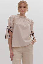 Load image into Gallery viewer, Solid Bow Tie Sleeve Blouse in Ecru
