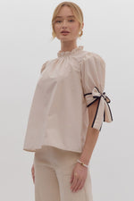 Load image into Gallery viewer, Solid Bow Tie Sleeve Blouse in Ecru
