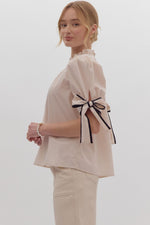 Load image into Gallery viewer, Solid Bow Tie Sleeve Blouse in Ecru
