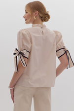 Load image into Gallery viewer, Solid Bow Tie Sleeve Blouse in Ecru
