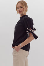 Load image into Gallery viewer, Solid Bow Tie Sleeve Blouse in Black
