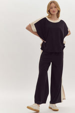 Load image into Gallery viewer, Solid Ribbed Contrast Trim Boatneck Top in Black
