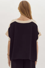 Load image into Gallery viewer, Solid Ribbed Contrast Trim Boatneck Top in Black
