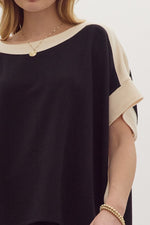 Load image into Gallery viewer, Solid Ribbed Contrast Trim Boatneck Top in Black
