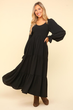 Load image into Gallery viewer, Smocking Maxi Woven Dress with Side Pockets in Black
