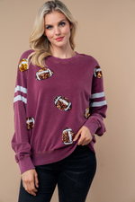 Load image into Gallery viewer, Sequin Football Long Sleeve Knit Top
