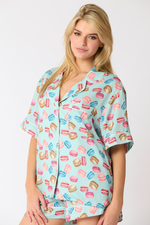 Load image into Gallery viewer, Poly Satin Macarons Printed Pajama Shirt
