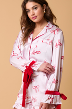 Load image into Gallery viewer, Satin Pajama Top with Bow on the Cuffs
