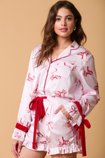 Load image into Gallery viewer, Satin Pajama Top with Bow on the Cuffs
