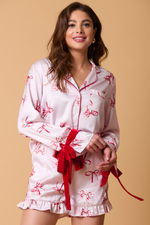 Load image into Gallery viewer, Satin Pajama Top with Bow on the Cuffs
