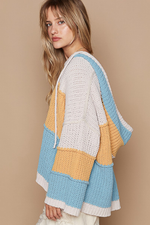 Load image into Gallery viewer, V-Neck Hooded Color Block Pullover Sweater
