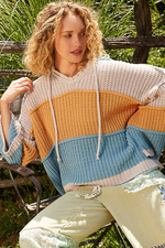 Load image into Gallery viewer, V-Neck Hooded Color Block Pullover Sweater
