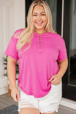 Load image into Gallery viewer, On A Whim Pink Raw Hem Henley Tee
