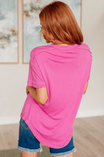 Load image into Gallery viewer, On A Whim Pink Raw Hem Henley Tee
