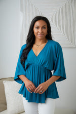 Load image into Gallery viewer, Storied Moments Draped Peplum Top in Teal
