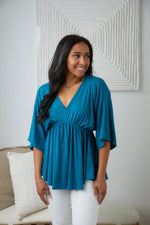 Load image into Gallery viewer, Storied Moments Draped Peplum Top in Teal
