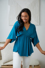 Load image into Gallery viewer, Storied Moments Draped Peplum Top in Teal
