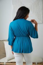 Load image into Gallery viewer, Storied Moments Draped Peplum Top in Teal
