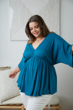 Load image into Gallery viewer, Storied Moments Draped Peplum Top in Teal
