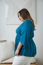 Load image into Gallery viewer, Storied Moments Draped Peplum Top in Teal
