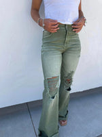 Load image into Gallery viewer, Blakeley Distressed Jeans In Olive and Camel
