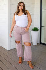 Load image into Gallery viewer, Babs High Rise Distressed Straight Jeans in Mauve

