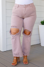 Load image into Gallery viewer, Babs High Rise Distressed Straight Jeans in Mauve
