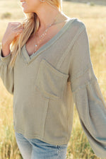 Load image into Gallery viewer, Bellissimo Draped V-Neck Sweater in Olive
